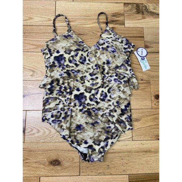 Swimsuits for all womens one piece swimsuit. Leopard Print Ruffles.‎ Size 12 NEW - Picture 1 of 14
